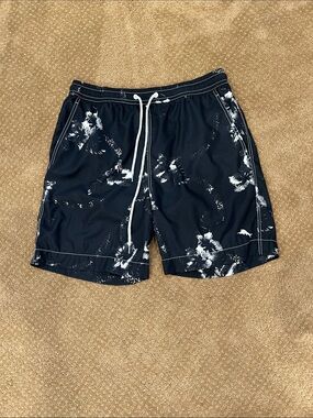 Tommy Bahama Black Swim Trunks with White Floral Print